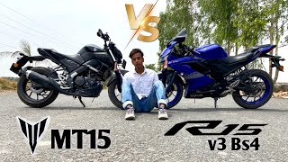 Yamaha MT-15 V2 Bs6 vs Yamaha R15 V3 Bs4 | sports Vs naked | Top End Race