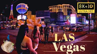 8k 3D Explore Las Vegas Strip At Night: Inside Bellagio, Venetian, Paris Casino -ASMR Binaural Audio