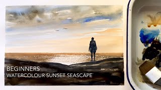 Beginners SUNSET WATERCOLOR Landscape Loose Watercolour PAINTING Seascape Figure Techniques Tutorial