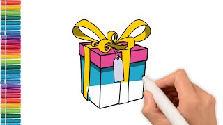 How to draw a gift for kids | Bolalar uchun sovg'ani qanday chizish mumkin | Cara menggambar hadiah