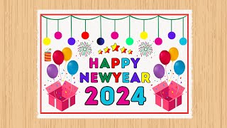 Happy New Year 2024 Drawing easy Beautiful New year Card Drawing Happy New Year Special drawing