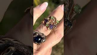 14k Gold Multi-Gem Mid-Century Modern Ring. Diamond Amethyst *Video*