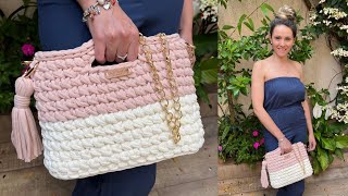 Bolsa de croche em fio de malha - Passo a passo detalhado /Tutorial crochet bag/ Bolsa de ganchillo