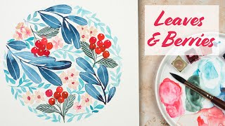 Winter Watercolour Florals | Paint a Circle of Leaves and Berries