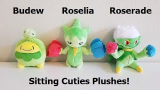 Pokémon Center Budew, Roselia, and Roserade Sitting Cuties Plushes