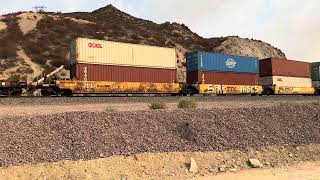 BNSF 7252 Leads Westbound Stack Train Passing Through Blue Cut CA