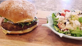 Falafel burger with Tabbouleh salad