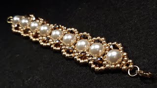 Elegante Pulsera de Perla y Cristal...Clase #308!!!