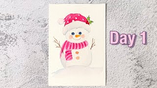 Day 1 | Snowman | Easy Watercolor Christmas Cards For Begginers