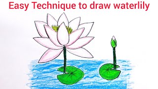 How to Draw Water Lily | Water Lily Drawing Tutorial | Easy Water Lily Drawing Video |শাপলা ফুল আঁকা