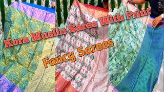 Kora Muslin Saree With Print | Tissue Saree With Print | Kora Organza Saree