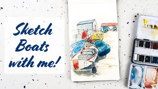 Sketch with me | Line and Wash Boats at Staithes Harbour