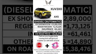 MAHINDRA XUV3X0 AX5 DIESEL AUTOMATIC ON ROAD PRICE