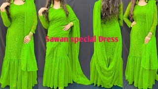 Saree style gown cutting & Stitching/2 in 1 dress/30 sec ready to wear saree/Viral dress designing