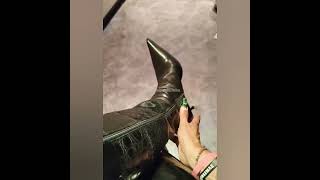 My black pointed toe boots with long nails | High heel boots #feets