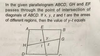 Maths MCQ for Entrance Exam (JEE/IIT) | In the given parallelogram ABCD, GH and EF passes through...