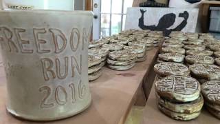 Freedoms Run Medallions and Joy Bridy Pottery