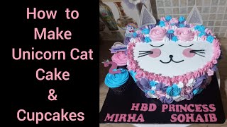 how to make unicorn cat cake design / caticorn theme cake decoration ideas / unicorn cake & cupcakes