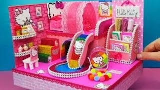 How To Make Hello Kitty House With Rainbow Slide Pool From Cardboard❤DIY Miniature House/Dollhouse❤