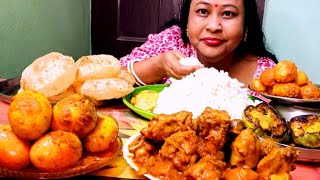 asmr eating spicy chicken leg piece curry,egg roast rice & green chilli *eating videos *