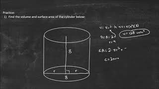 Cylinder Volume and Surface Area Practice