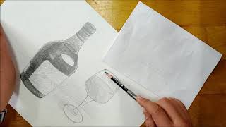 如何畫鉛筆素描9酒瓶，高腳杯How to draw a pencil sketch 9 Wine bottle,goblet