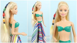 BARBIE Renkli Saç Yapımı, Çok Renkli Elbise, Mayo, Oyuncak Bebek Tüyoları Nasıl Yapılır? DIY DOLL