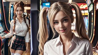 [AI Art] College Beauties at arcade games / AI Lookbook