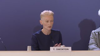 Tilda Swinton speaks at the The 81st Venice International Film Festival