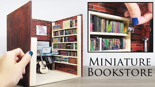 DIY Miniature Bookstore (shelves, books, brick walls)