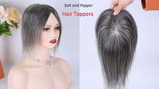 Salt and Pepper Hair Toppers 5"×6.5" Mono Mesh Base|PREMIER LACE WIGS