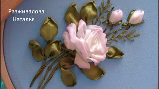 МК. Вышивка лентами. Роза. Часть 2. Embroidery with ribbons. Rose. Part 2.