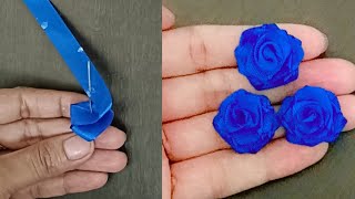 #Diy: ribbon Rose flower How to make  mini ribbon Rose flower making ribbon flower.