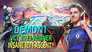 VCT 2023 CHAMPS WINNER Demon1 INSANE JETT GAME on ASCENT!! *Best Aim in VALORANT?*