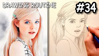 Can I draw Elle Fanning with the Loomis Method? Drawing Routine #34