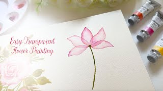 How to Paint a Simple Watercolour Transparent Flower 🩷❤️