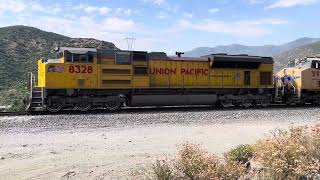 UP 8328 Leads Northbound Manifest Train Passes Through Blue Cut CA