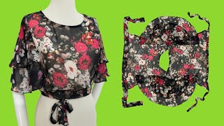 🦋 Very easy wrap blouse cutting and sewing | butterfly sleeves