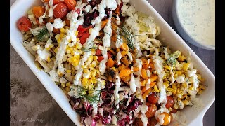 Grilled Vegetable Salad 🥬🌽 with zesty dill yogurt dressing