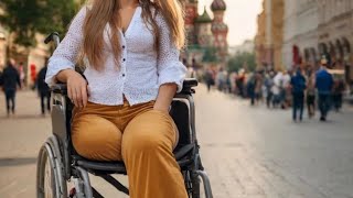 The beautiful amputee woman walks with one crutch and one leg #amputee