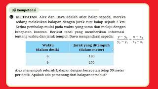 Kecepatan. Alex dan Dava adalah atlet balap sepeda, mereka sedang melakukan balapan (Uji Kompetensi)