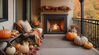 Cozy Fall Ambience In Outdoor Lounge with Fireplace and Wind ASMR | Fall Ambience