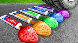 Crushing Crunchy & Experiment Car vs Color Giant Toothpaste Balloons & Soft Things By Car