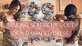 Upcycling a Damaged Dress by Sewing it into Scrunchies