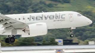 Embraer E190-E2 HB-AZG Helvetic Airways landing Sion airport Valais Switzerland 26.09.2024