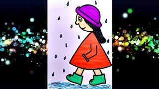 Happy Rainy Day 🌧 | girl in rain #shorts #viral #drawingtutorial #larki #barish@syarthub