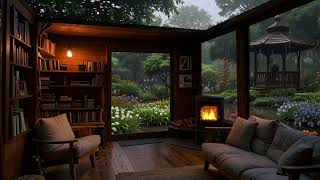 The Sound of Firewood Burning in the Study and Rain in the Garden, Relaxing Sounds for Sleep Meditat