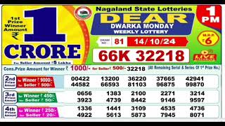 Nagaland lottery result today 1pm  14/10/2024 -  morning Nagaland State Lottery Result Pdf.