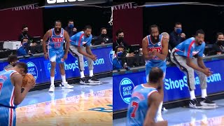 Kevin Durant Gets Frustrated After He Blows The Lay Up & James Harden Cheer Him Up To Get Back!!!