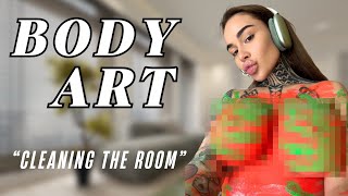 [4K Housewife] ❤️ Body art suit | How to clean living room ? | Body art Haul | Try Haul